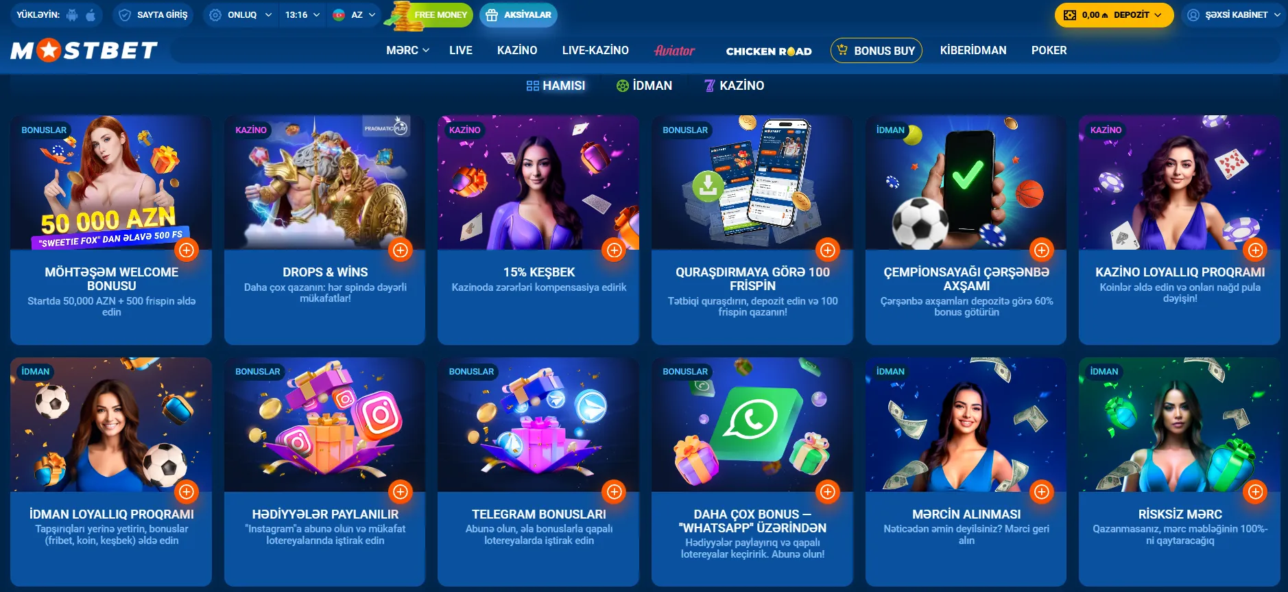 Bonus və promosiyalara çıxış