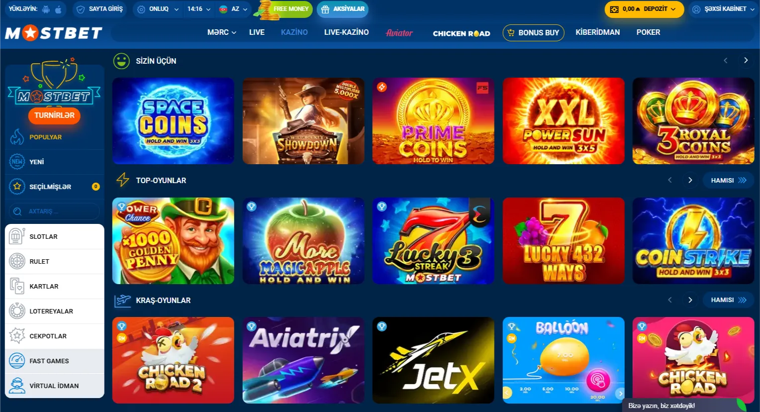 Motsbet AZ oyun assortimenti
